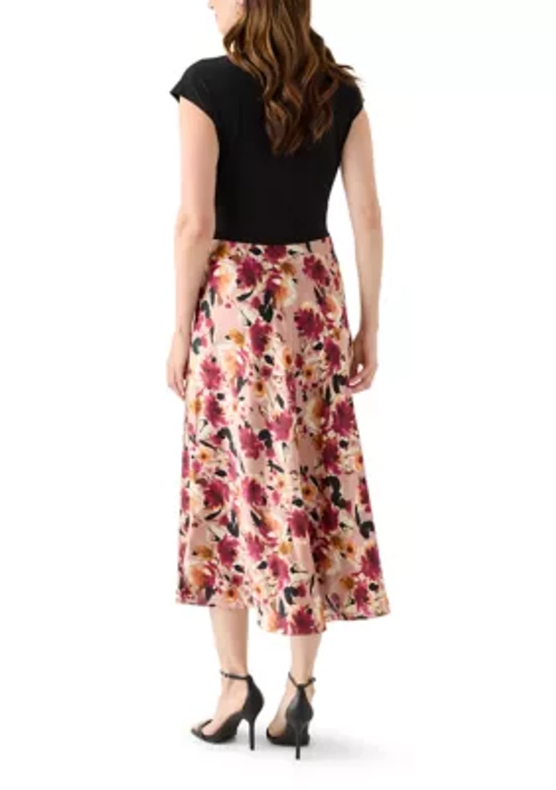 Women's 2fer Midi Dress with Satin Skirt