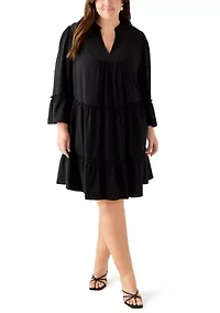 Plus Long Sleeve V-Neck Dress