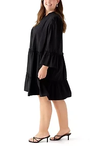Plus Long Sleeve V-Neck Dress