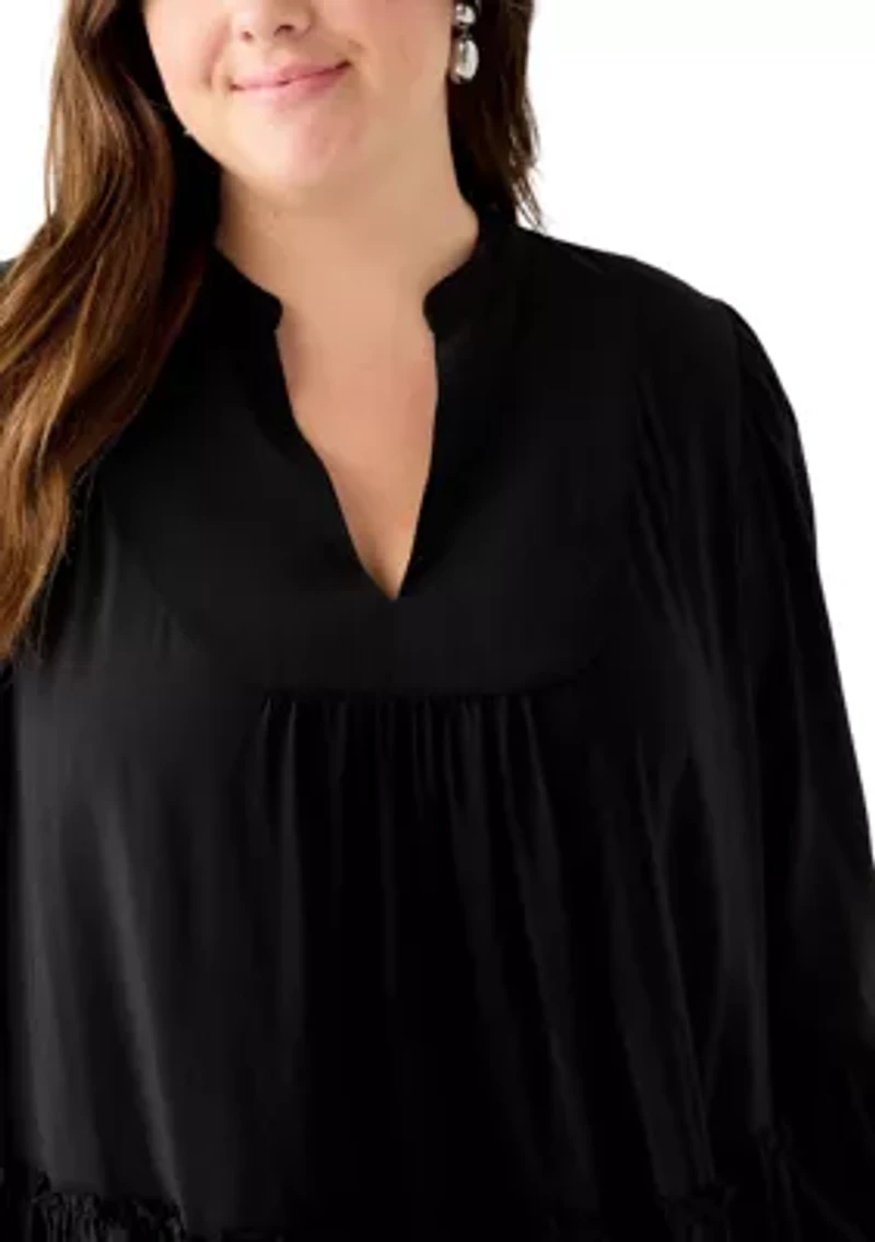 Plus Long Sleeve V-Neck Dress
