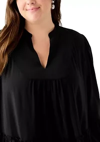 Plus Long Sleeve V-Neck Dress