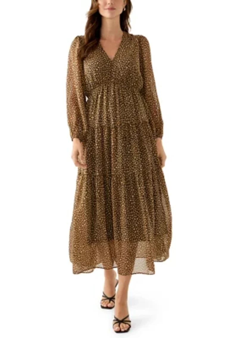 Women's V-Neck Animal Print Chiffon Maxi Dress