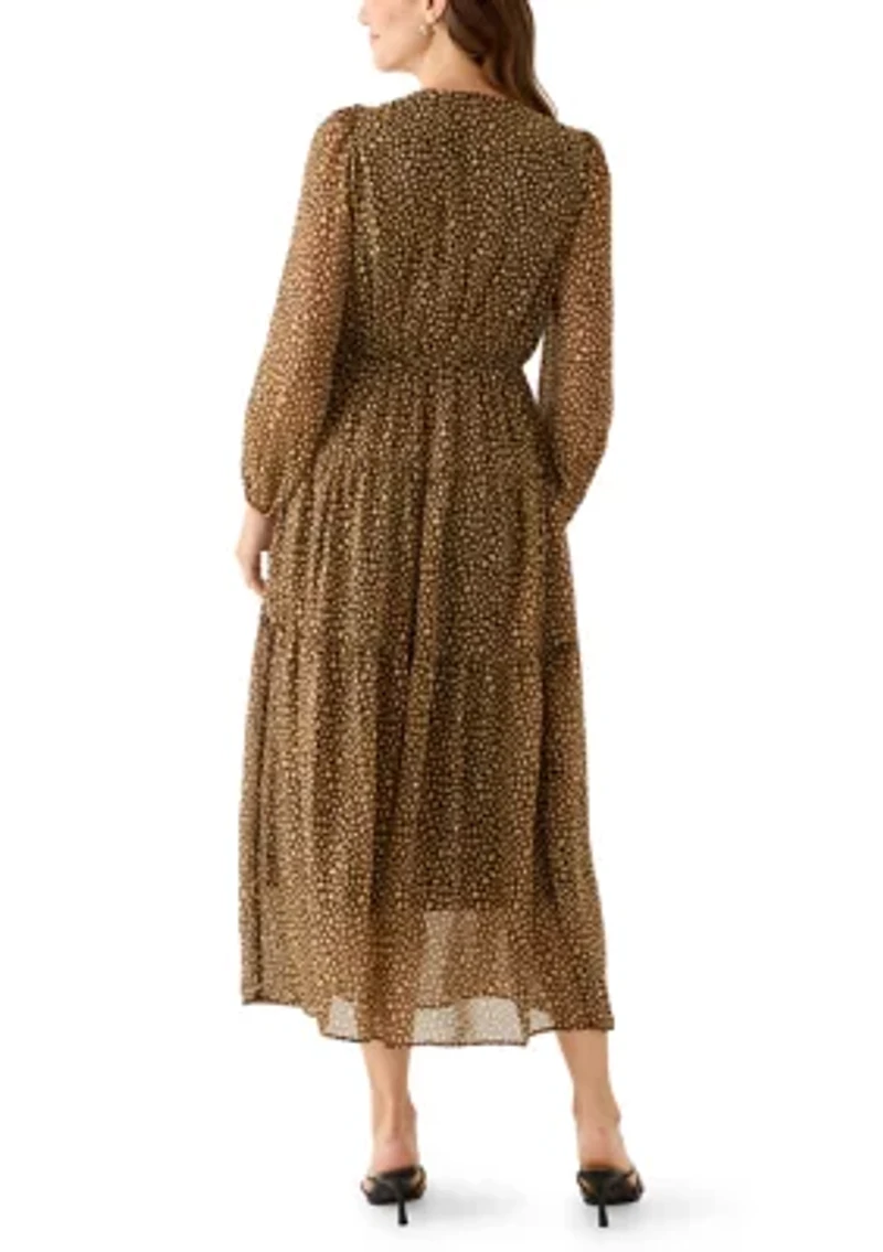 Women's V-Neck Animal Print Chiffon Maxi Dress
