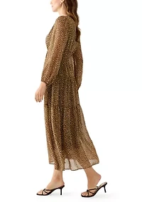 Women's V-Neck Animal Print Chiffon Maxi Dress