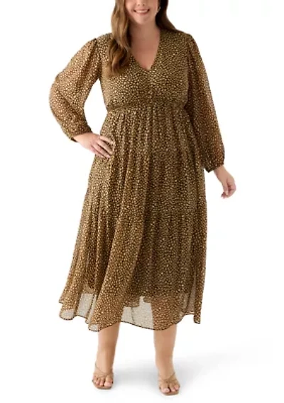 Plus Long Sleeve Chiffon Maxi Dress