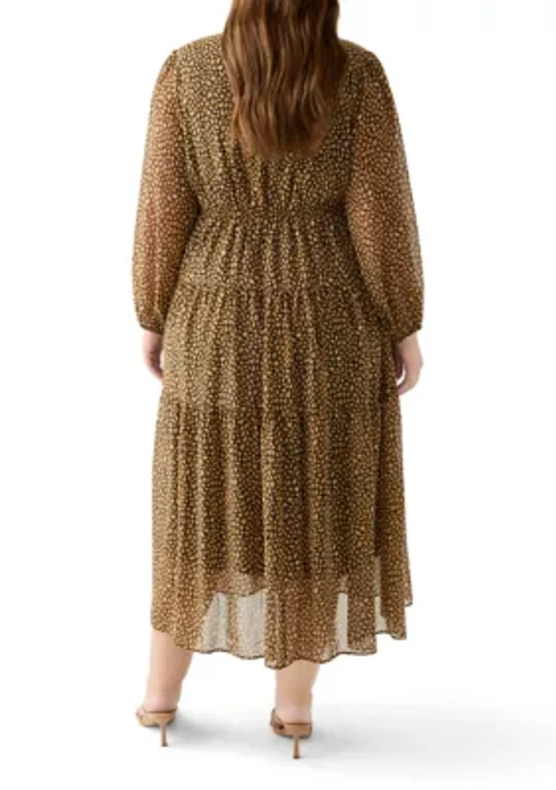 Plus Long Sleeve Chiffon Maxi Dress