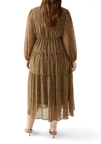 Plus Long Sleeve Chiffon Maxi Dress