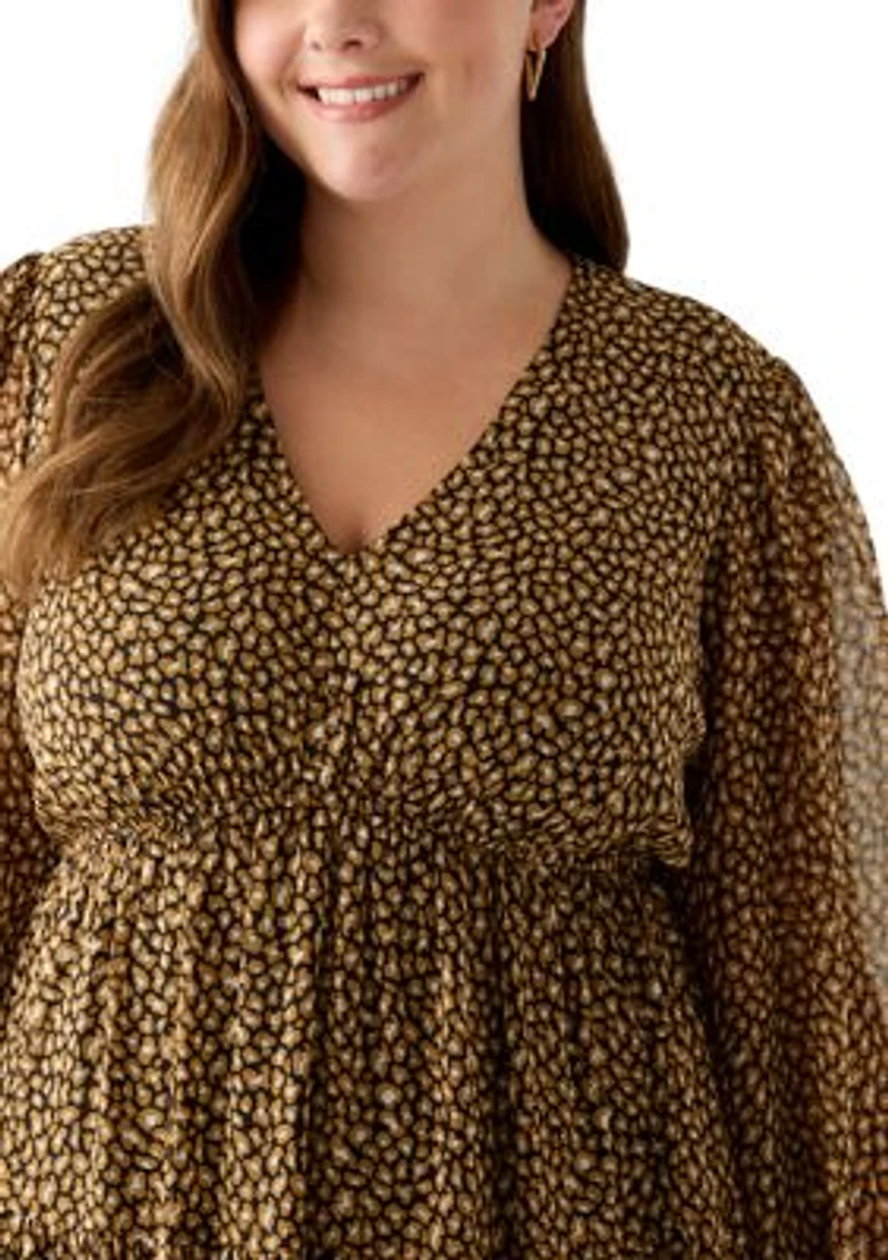 Plus Long Sleeve Chiffon Maxi Dress