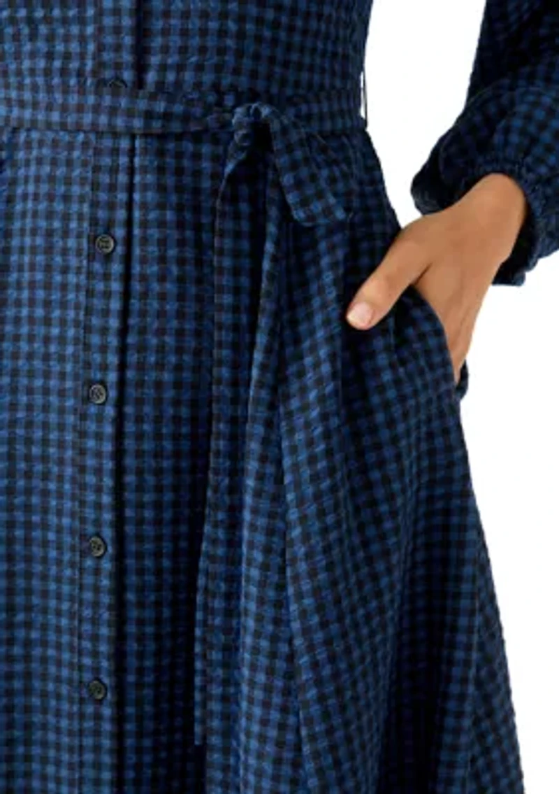 Women's Gingham Belted Shirt Dress