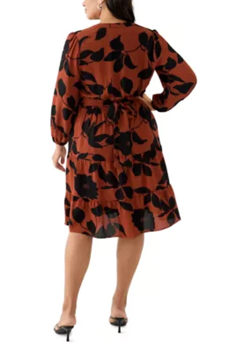 Plus Long Sleeve Floral Midi Dress