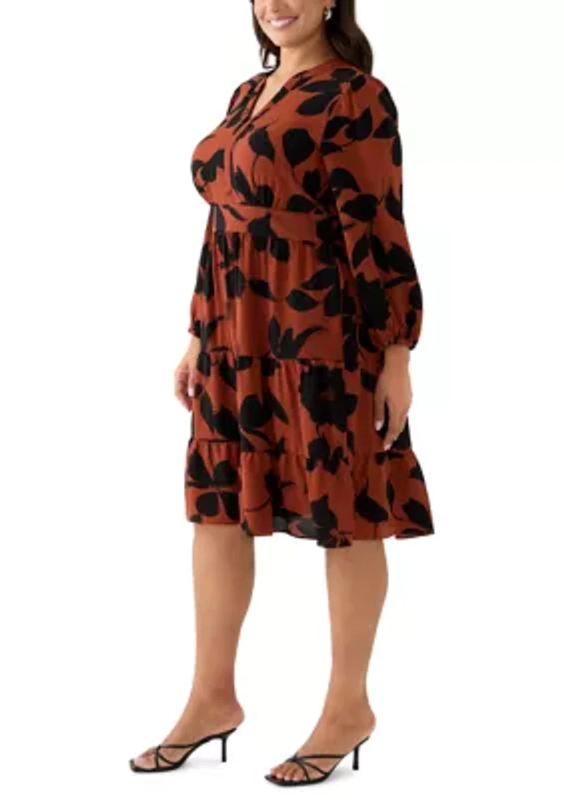 Plus Long Sleeve Floral Midi Dress