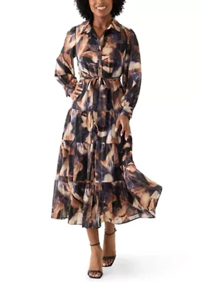 Women's Three-Quarter Sleeve Collar Neck Floral Print Satin Mini Dress