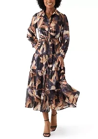 Women's Three-Quarter Sleeve Collar Neck Floral Print Satin Mini Dress