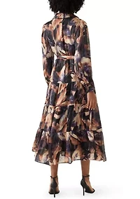 Women's Three-Quarter Sleeve Collar Neck Floral Print Satin Mini Dress