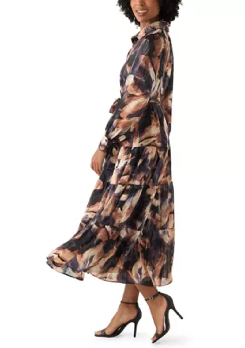 Women's Three-Quarter Sleeve Collar Neck Floral Print Satin Mini Dress