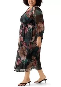 Plus Long Sleeve Floral Midi Dress