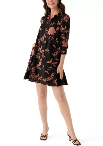 Women's 3/4 Sleeve Floral Ruffle Hem Dress