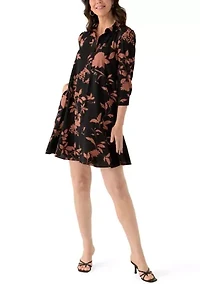 Women's 3/4 Sleeve Floral Ruffle Hem Dress