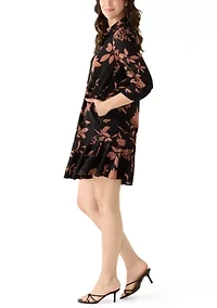 Women's 3/4 Sleeve Floral Ruffle Hem Dress