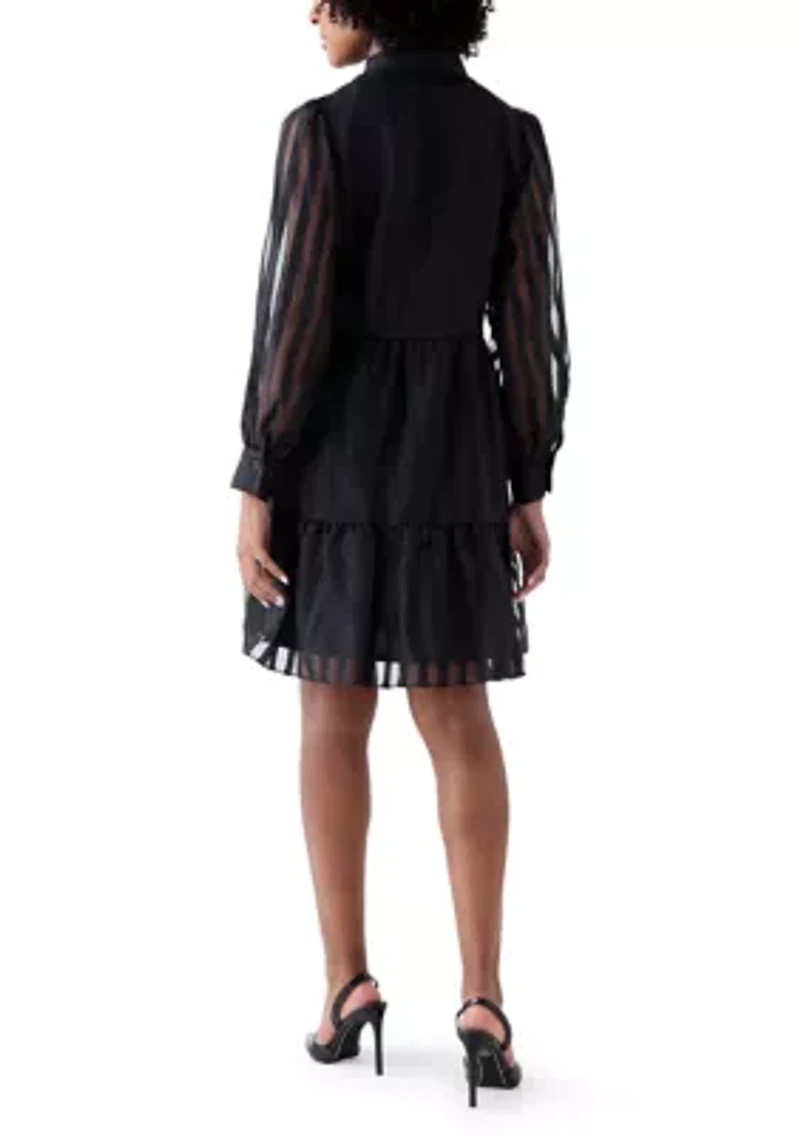 Women's Long Sleeve Bow Mock Neck Organza Dress