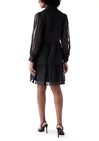 Women's Long Sleeve Bow Mock Neck Organza Dress