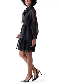 Women's Long Sleeve Bow Mock Neck Organza Dress