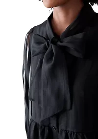 Women's Long Sleeve Bow Mock Neck Organza Dress