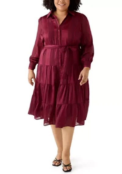 Plus Long Sleeve Chiffon Midi Dress