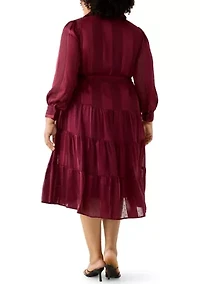 Plus Long Sleeve Chiffon Midi Dress