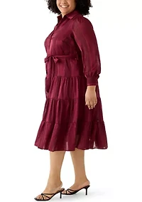 Plus Long Sleeve Chiffon Midi Dress