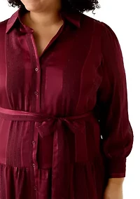 Plus Long Sleeve Chiffon Midi Dress