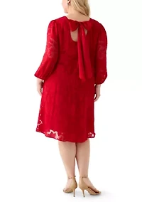Plus Long Sleeve Jacquard Chiffon Dress