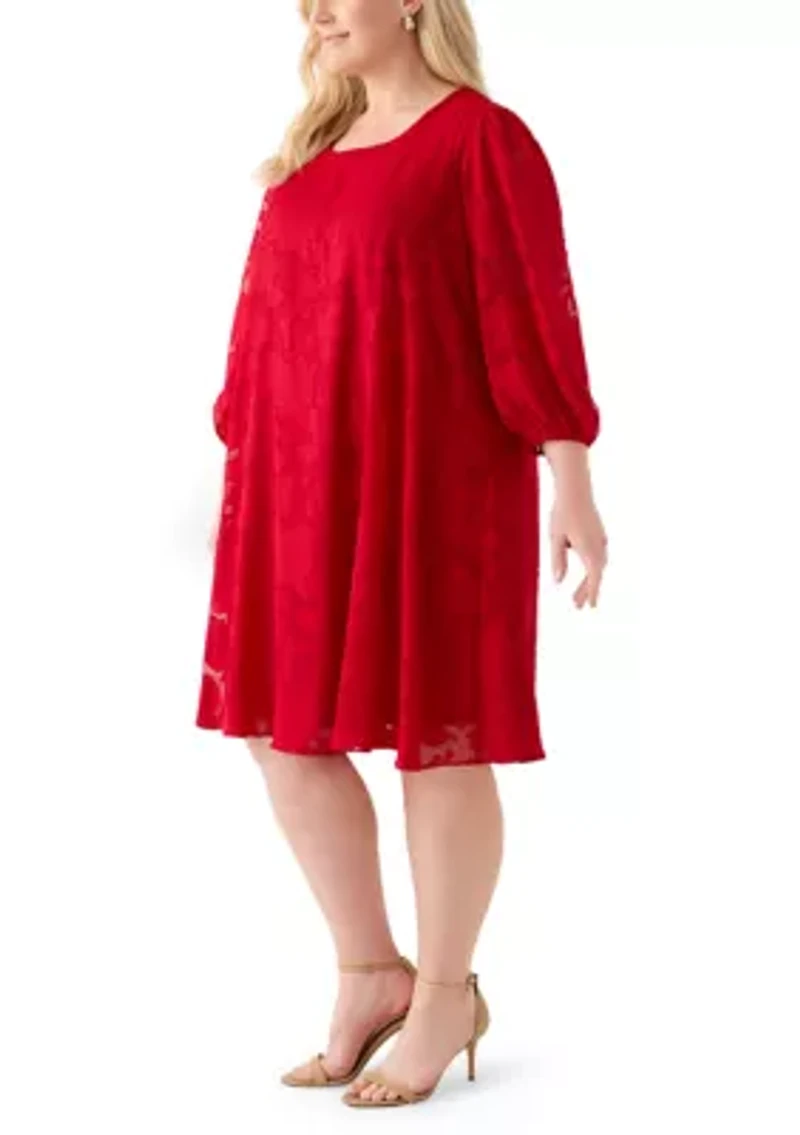 Plus Long Sleeve Jacquard Chiffon Dress