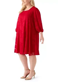 Plus Long Sleeve Jacquard Chiffon Dress