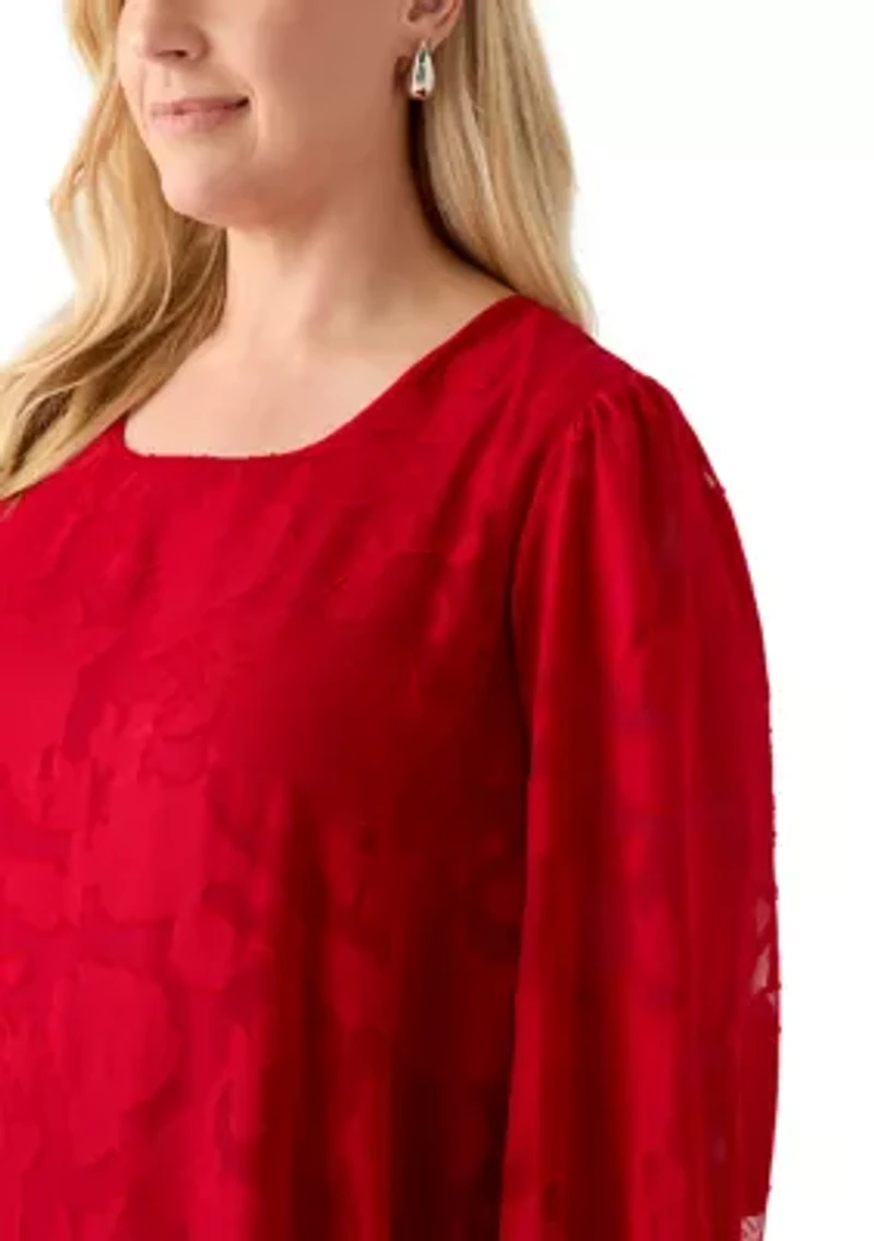 Plus Long Sleeve Jacquard Chiffon Dress
