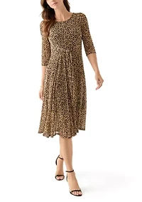Women's 3/4 Sleeve Mock Neck Animal Print Mesh Dress
