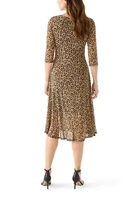 Women's 3/4 Sleeve Mock Neck Animal Print Mesh Dress