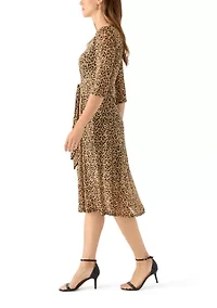 Women's 3/4 Sleeve Mock Neck Animal Print Mesh Dress