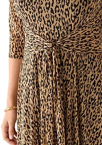 Women's 3/4 Sleeve Mock Neck Animal Print Mesh Dress