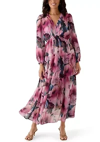 Women's Long Sleeve V-Neck Floral Midi Dress