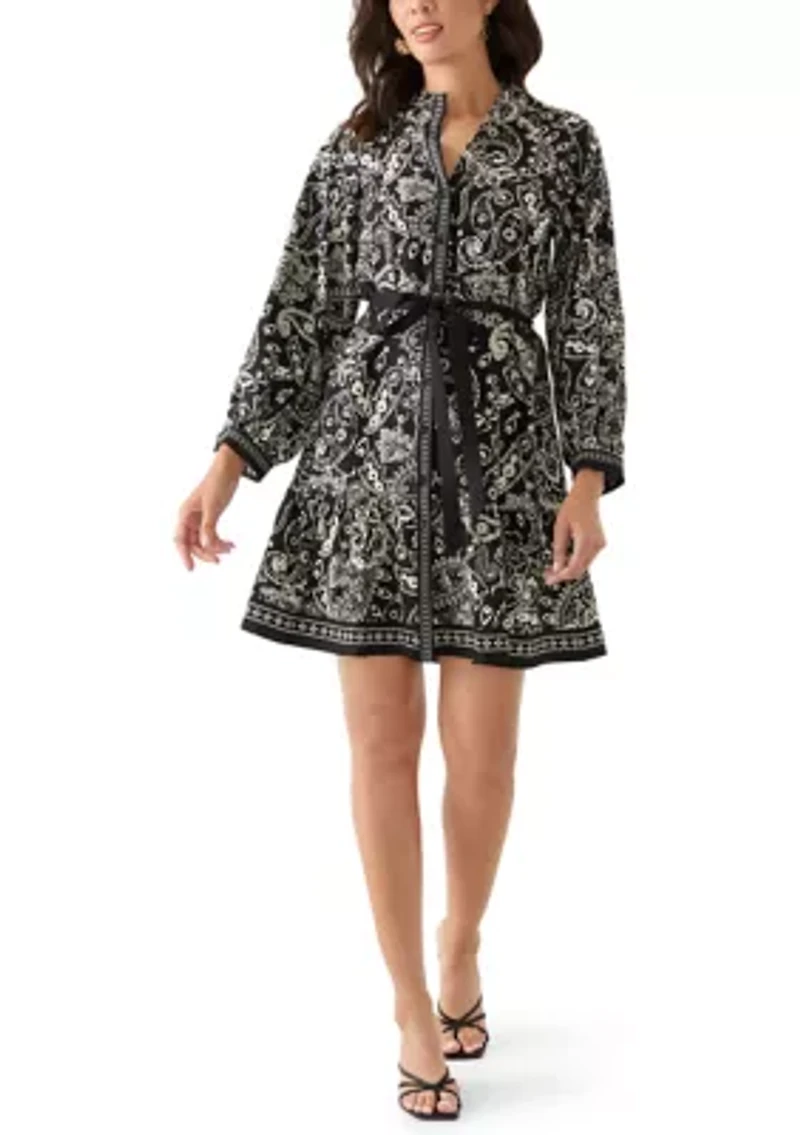 Women's Long Sleeve Split Neck Floral Print A-Line Dress