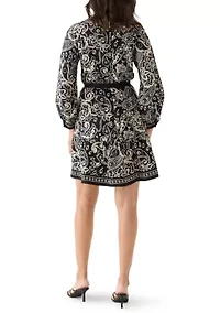 Women's Long Sleeve Split Neck Floral Print A-Line Dress