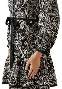 Women's Long Sleeve Split Neck Floral Print A-Line Dress