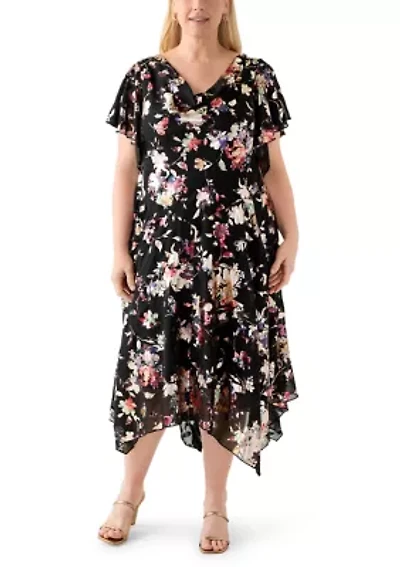 Plus Floral Print Chiffon A-Line Dress