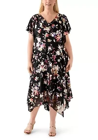 Plus Floral Print Chiffon A-Line Dress