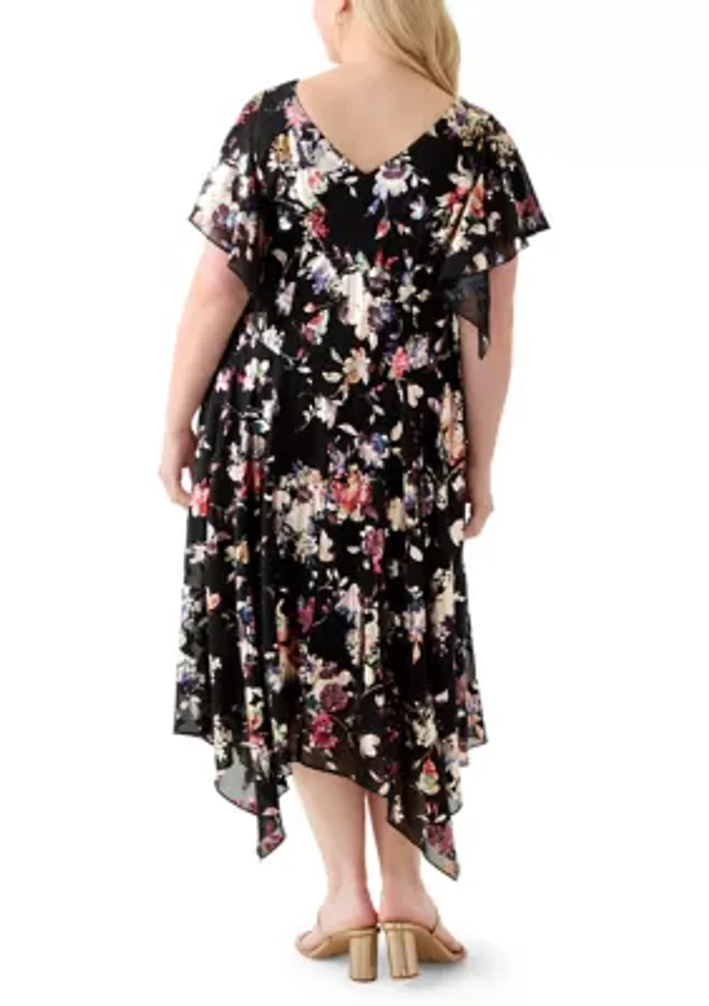 Plus Floral Print Chiffon A-Line Dress