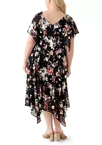 Plus Floral Print Chiffon A-Line Dress