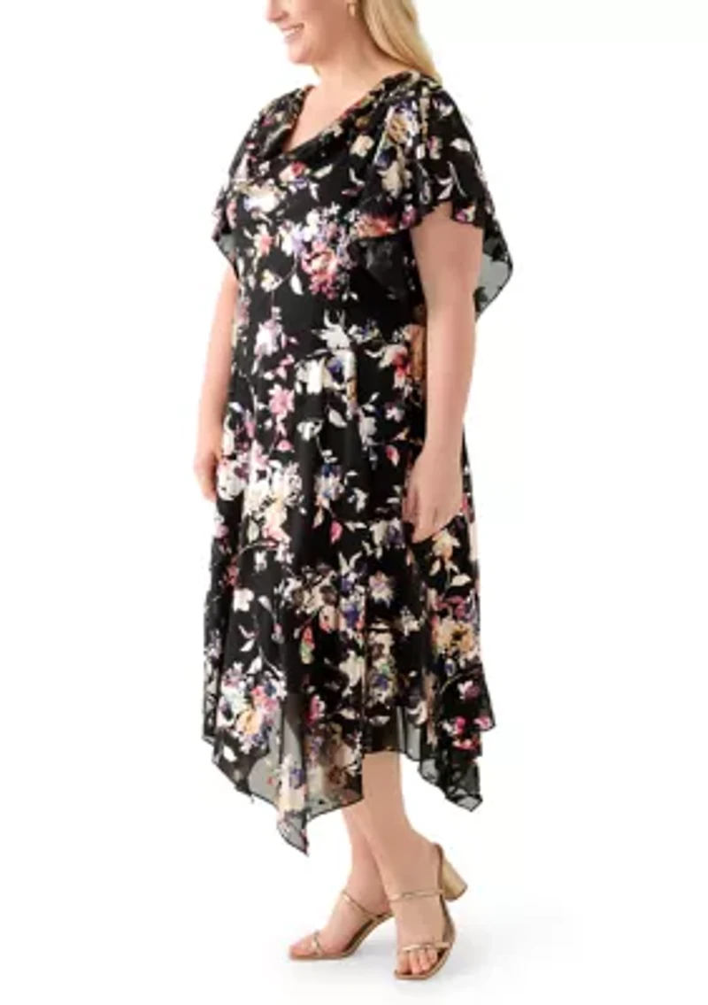Plus Floral Print Chiffon A-Line Dress