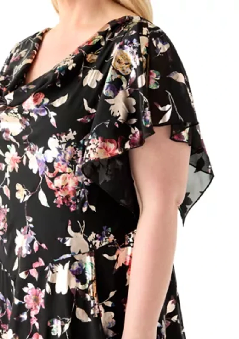 Plus Floral Print Chiffon A-Line Dress