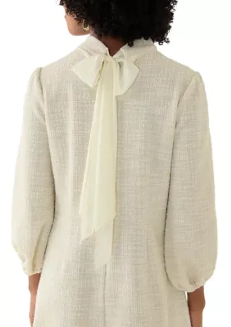 Women's Mock Neck Boucle Mini Dress